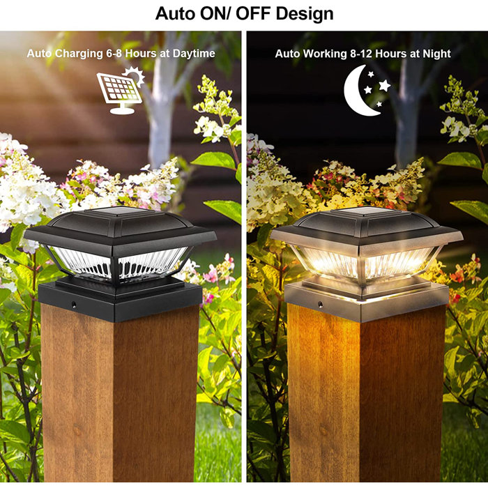 LED Solar Post Light Outdoor, Aluminum Fence Post Cap Lamp Remote Control Dimmable Pillar Lights Solar Waterproof Column Light
